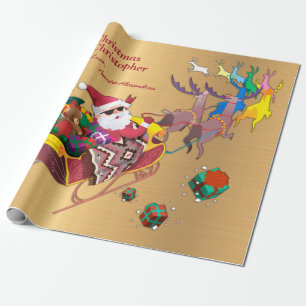 Santa's Sleigh Reindeers Christmas Personalize  Wrapping Paper