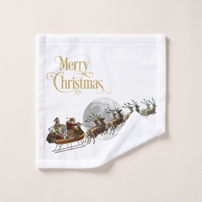 Santa's Sleigh Ride Bath Towel Set (Wash Cloth)