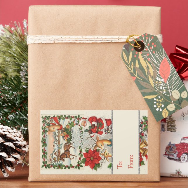 Santa's Sleigh Ride: Classic Holiday Rectangular Sticker (Holiday)