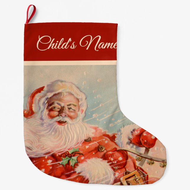 Santas Sleigh Ride Large Christmas Stocking (Front)