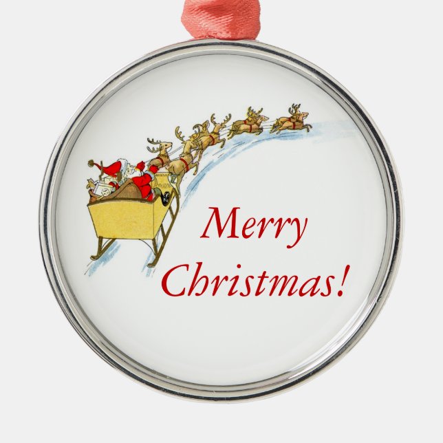 Santa's Sleigh Ride Metal Tree Decoration (Front)