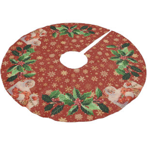 Santas Sleigh Ride on Plaid Brushed Polyester Tree Skirt