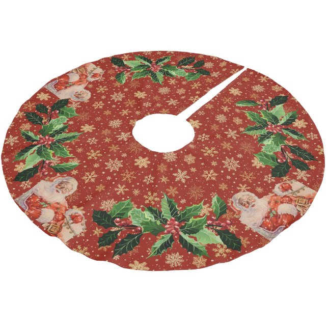 Santas Sleigh Ride on Plaid Brushed Polyester Tree Skirt (Angled)