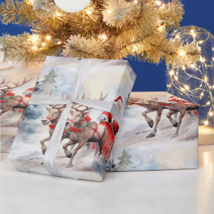 Santa's sleigh ride through snowy woods wrapping paper