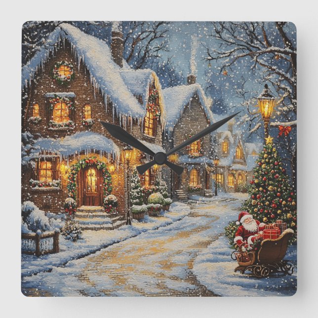 Santa's Sleigh Ride Winter Wonderland Clock (Front)