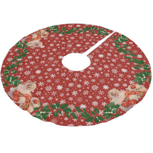 Santas Sleigh Ride with Snowflakes Brushed Polyester Tree Skirt