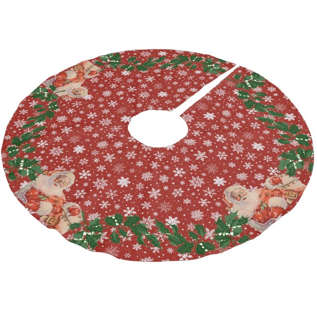Santas Sleigh Ride with Snowflakes Brushed Polyester Tree Skirt (Angled)