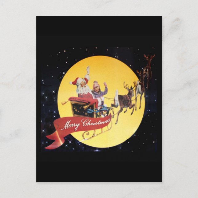 Santa's Sleigh Vintage Holiday Postcard (Front)