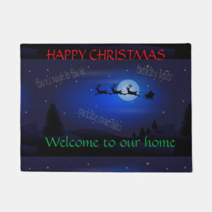 Santa's Sleigh welcome mat. Customizable words. Doormat