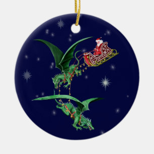 Santa's Sleigh with Dragons Ceramic Tree Decoration