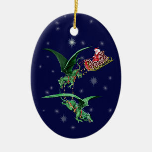 Santa's Sleigh with Dragons Ceramic Tree Decoration