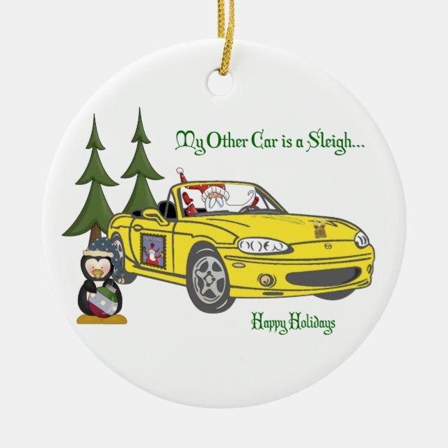 Santa's Sleigh-Yellow Ceramic Tree Decoration (Front)