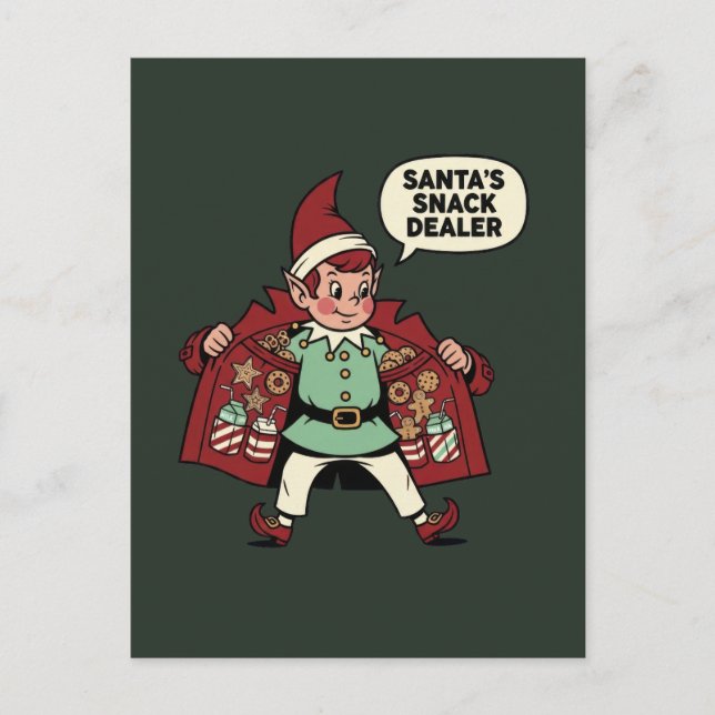 Santa's Snack Dealer Christmas Elf Postcard (Front)