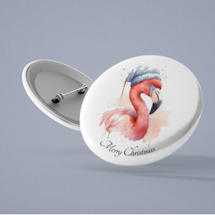 Santa's Snowbird Flamingo, custom 3 Cm Round Badge