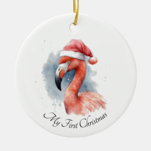 Santa's Snowbird Flamingo, custom Ceramic Tree Decoration