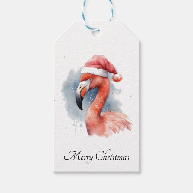 Santa's Snowbird Flamingo, custom Gift Tags (Front)