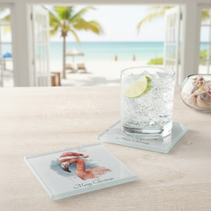 Santa's Snowbird Flamingo, custom Glass Coaster