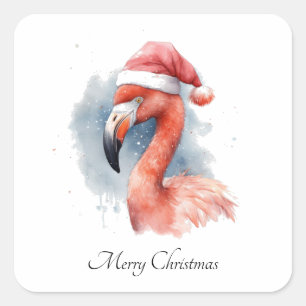 Santa's Snowbird Flamingo, custom Square Sticker