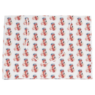 Santa's Snowbird Flamingo Large Gift Bag