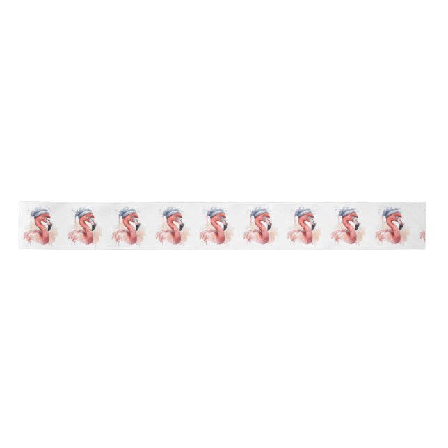 Santa's Snowbird Flamingo Satin Ribbon (Front)