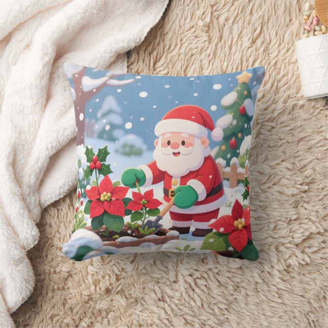 Santa's Snowy Poinsettia Garden Cushion (Blanket)