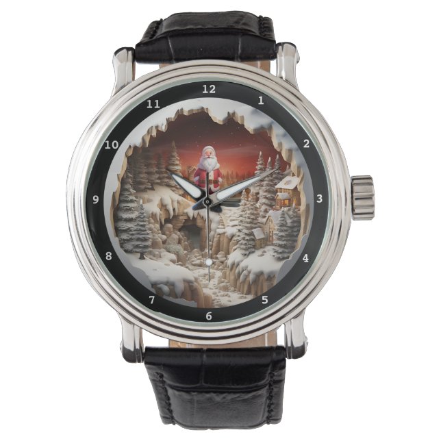Santa's Snowy Village Christmas Timepiece Watch (Front)