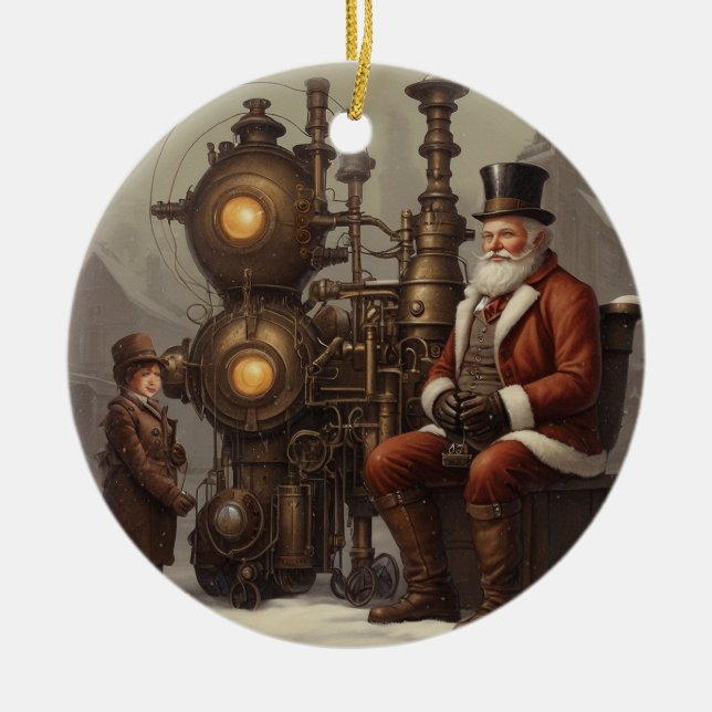 Santa's Steampunk Christmas Ceramic Tree Decoration (Front)