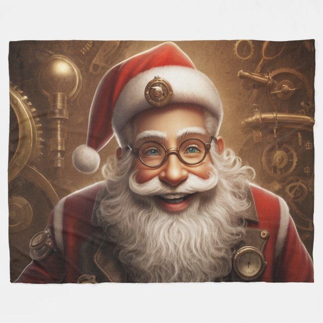Santa's Steampunk Christmas Fleece Blanket (Front (Horizontal))