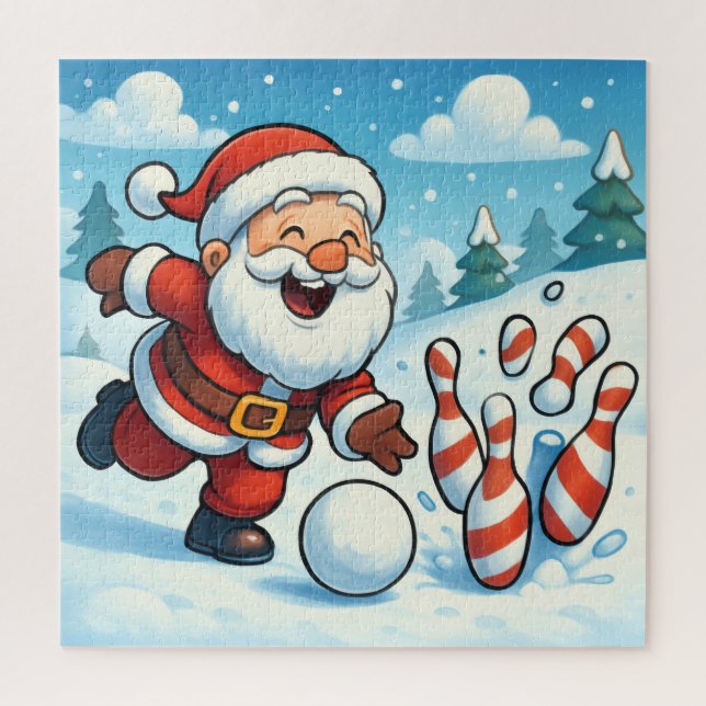 Santa's Strike! Christmas Candy Cane Bowling Jigsaw Puzzle (Vertical)