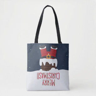 Santa's Stuck in the Chimney, Merry Christmas Tote Bag