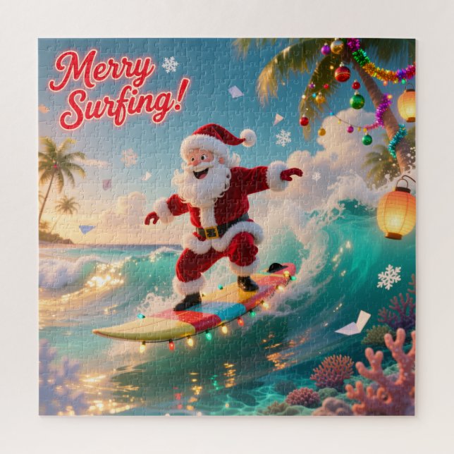Santa's Summer Surf Adventure Jigsaw Puzzle (Vertical)
