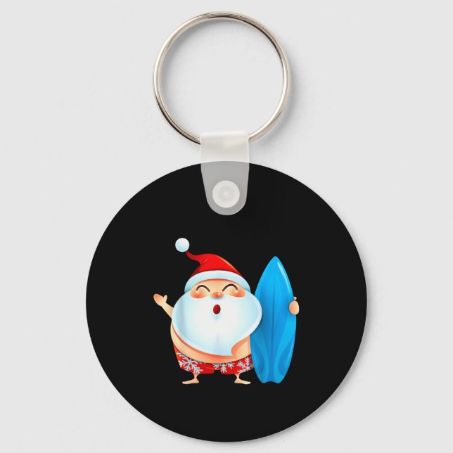 Santa's Surfing, Santa Christmas In July  Key Ring (Front)