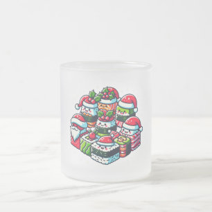Santa's Sushi Delight - Festive Christmas Art Frosted Glass Coffee Mug