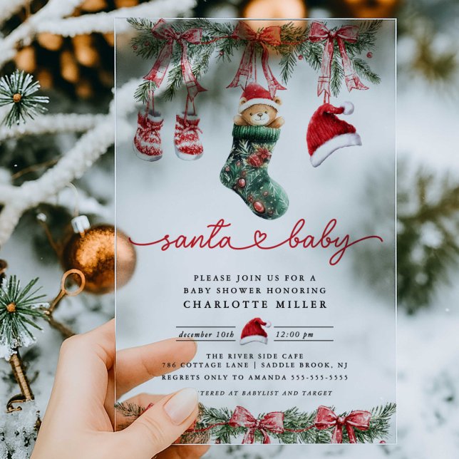 Santa's Sweet Arrival Baby Shower Acrylic Invitations (Creator Uploaded)
