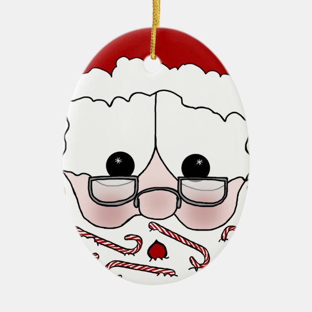 Santa's Sweet Cheeks-Candy Cane Beard Ceramic Tree Decoration (Front)