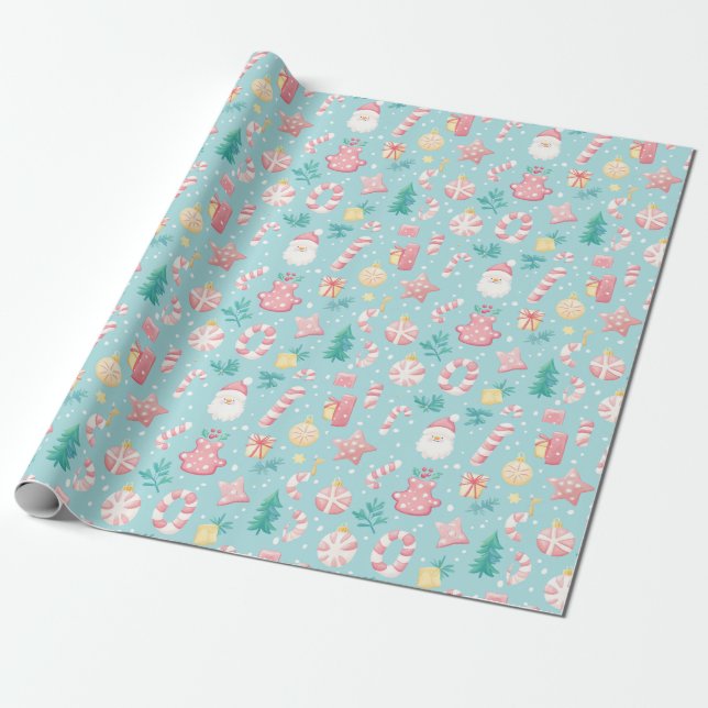 "Santa's Sweet Treats Pattern" Wrapping Paper (Unrolled)