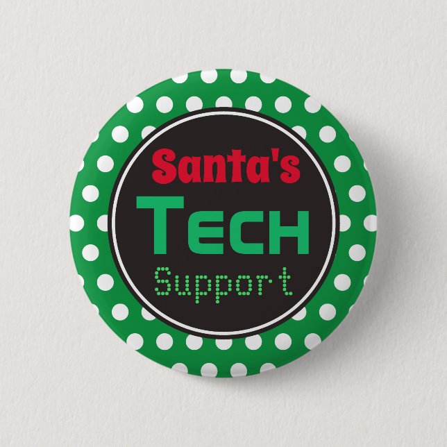 Santa's Tech Support Christmas Button Pin (Front)