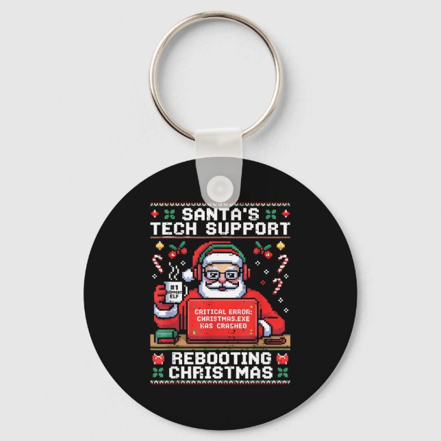 Santa's Tech Suprt Rebooting Christmas Ugly Santa  Key Ring (Front)