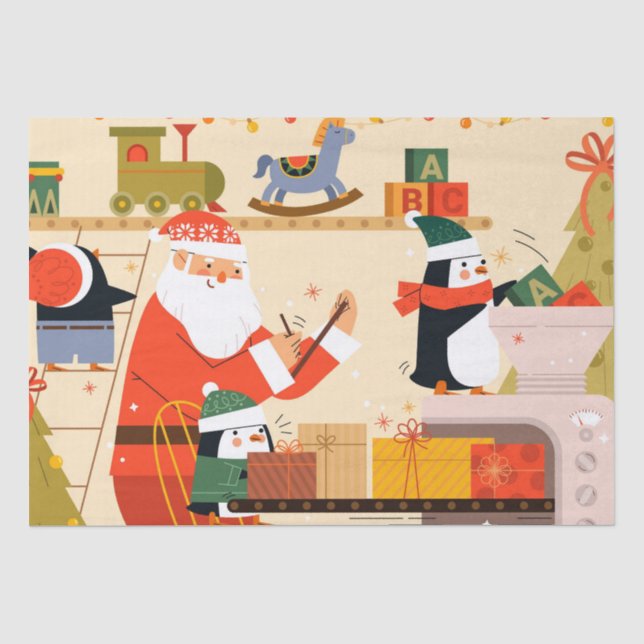Santa's Toy Workshop Christmas Tissue Paper (Front)