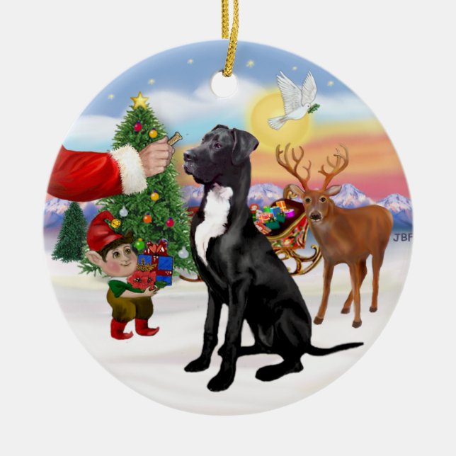 Santas Treat - Black Great Dane Ceramic Tree Decoration (Front)