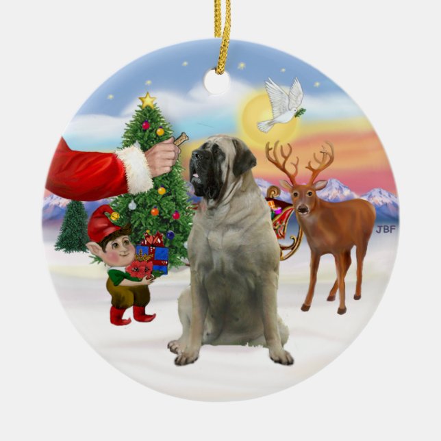 Santas Treat - Bull Mastiff Ceramic Tree Decoration (Front)