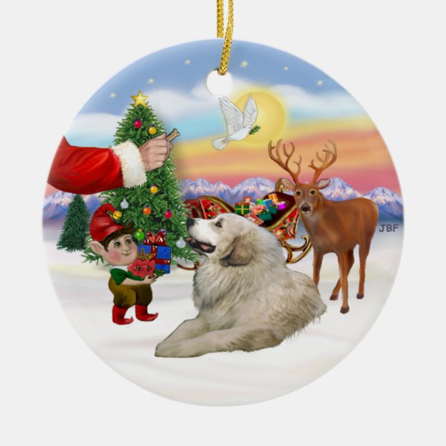 Santas Treat - Great Pyrenees Ceramic Tree Decoration (Front)