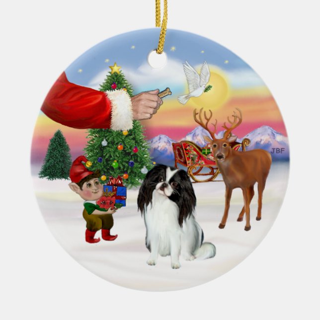 Santas Treat - Japanese Chin Ceramic Tree Decoration (Front)