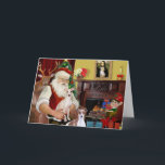 Santa's Two Italian Greyhounds Holiday Card<br><div class="desc">Santa at home with his two Italian Greyhounds,  relaxing in front of a cosy fire before the big night.  (Notice Mona Lisa over the mantle.)</div>