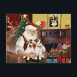Santa's Two Jack Russell Terriers Holiday Postcard<br><div class="desc">Santa at home with his two Jack Russell Terriers relaxing in front of a cosy fire before the big night.  (Notice Mona Lisa over the mantle.)</div>