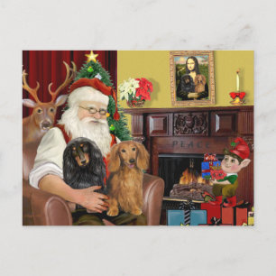 Santa's Two Long Haired Dachshunds Holiday Postcard
