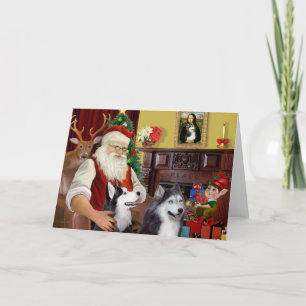 Santa's Two Siberian Huskies Holiday Card