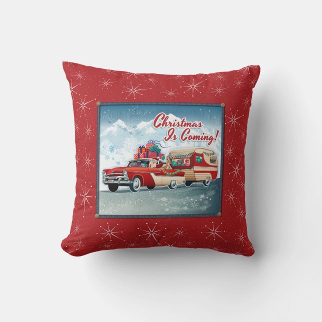 Santa's Vintage Camper Christmas Cushion (Front)
