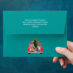 Santa's Vintage Red Farm Truck Envelope