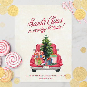 Santa's Vintage Red Truck Flat Holiday Card